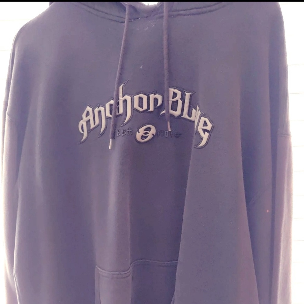 Embroidered Anchor Blue Men's Hoodie Sweater